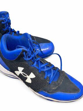 Under Armour Men's Size 14 Baseball Cleats Blue/Black Pre Owned Good Condition